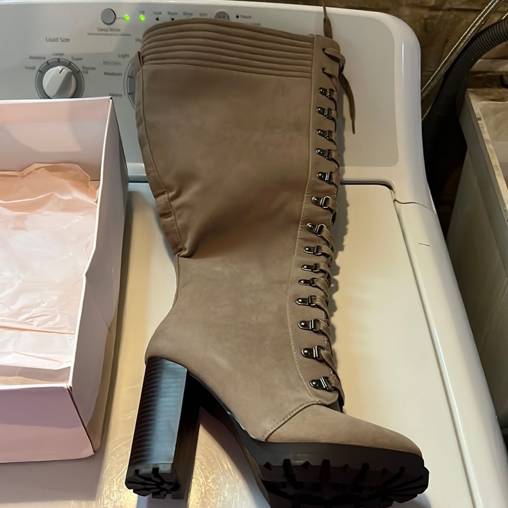 JustFab Tan Heeled Boots